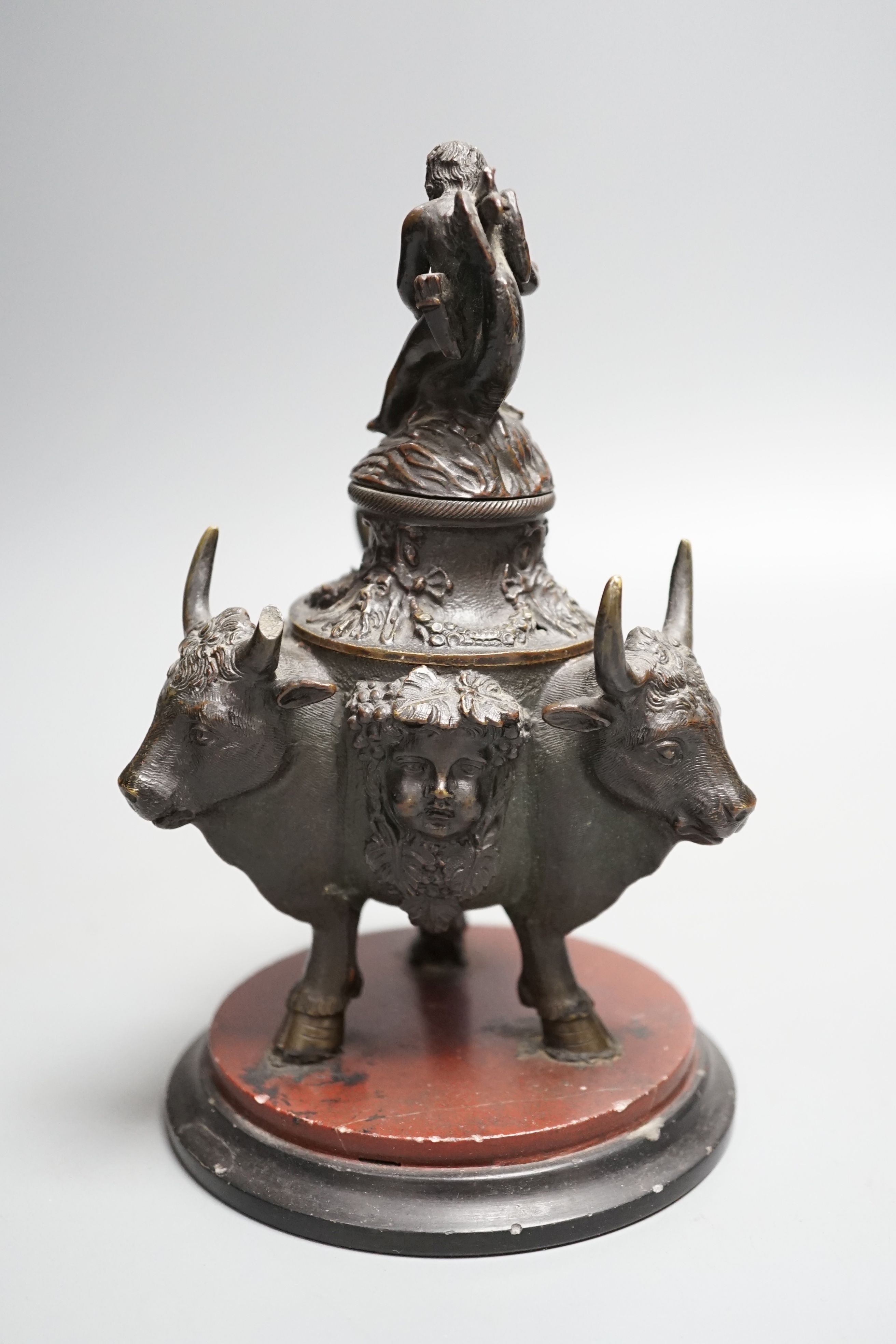 A classical revival bronze inkwell and cover, late 19th century - 18cm tall